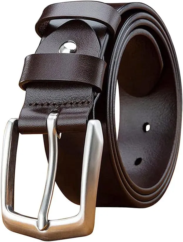 MAKEN Quality Solid Cow Genuine Leather Stainless Steel Pin Buckle Belts for Men 3.8cm Wide
