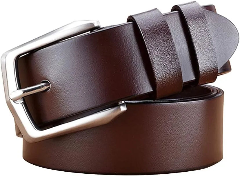MAKEN Quality Solid Cow Genuine Leather Stainless Steel Pin Buckle Belts for Men 3.8cm Wide