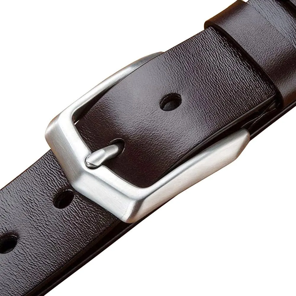MAKEN Quality Solid Cow Genuine Leather Stainless Steel Pin Buckle Belts for Men 3.8cm Wide