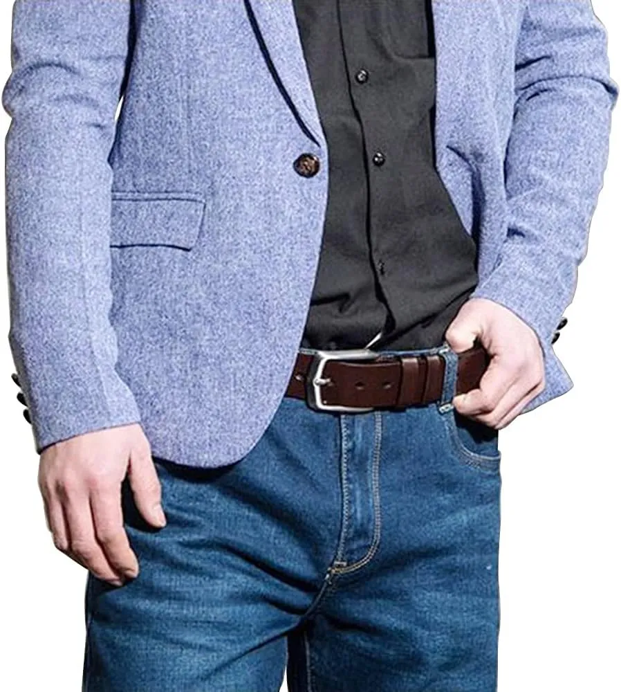 MAKEN Quality Solid Cow Genuine Leather Stainless Steel Pin Buckle Belts for Men 3.8cm Wide