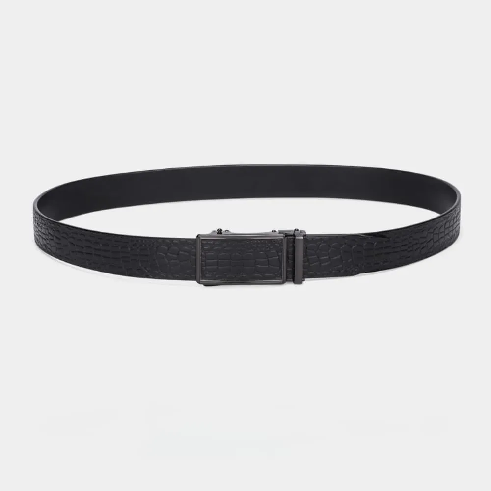men black belts with eyelets metal buckle Crocodile Texture Premium Genuine Leather (black,110CM)