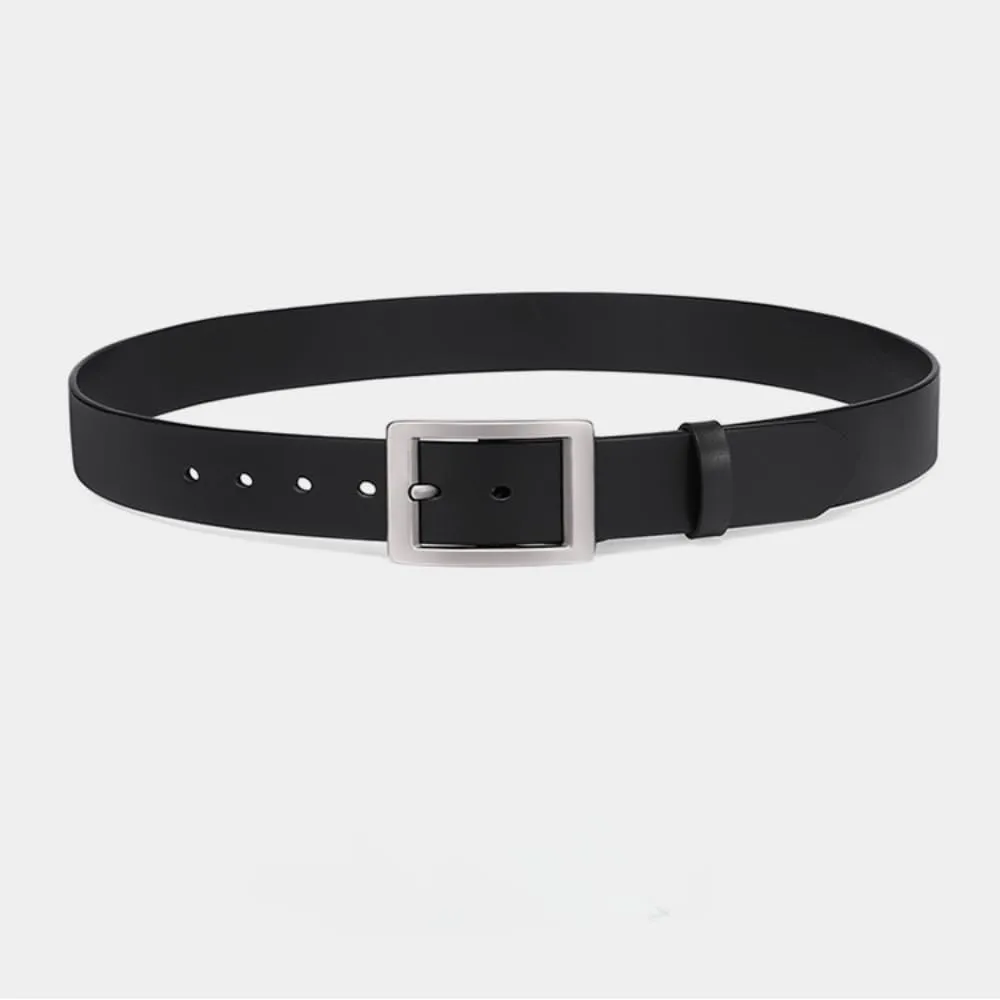 Men Black Belts with Eyelets Silver Metal Buckle Premium Genuine Leather Fashion (black,115CM)