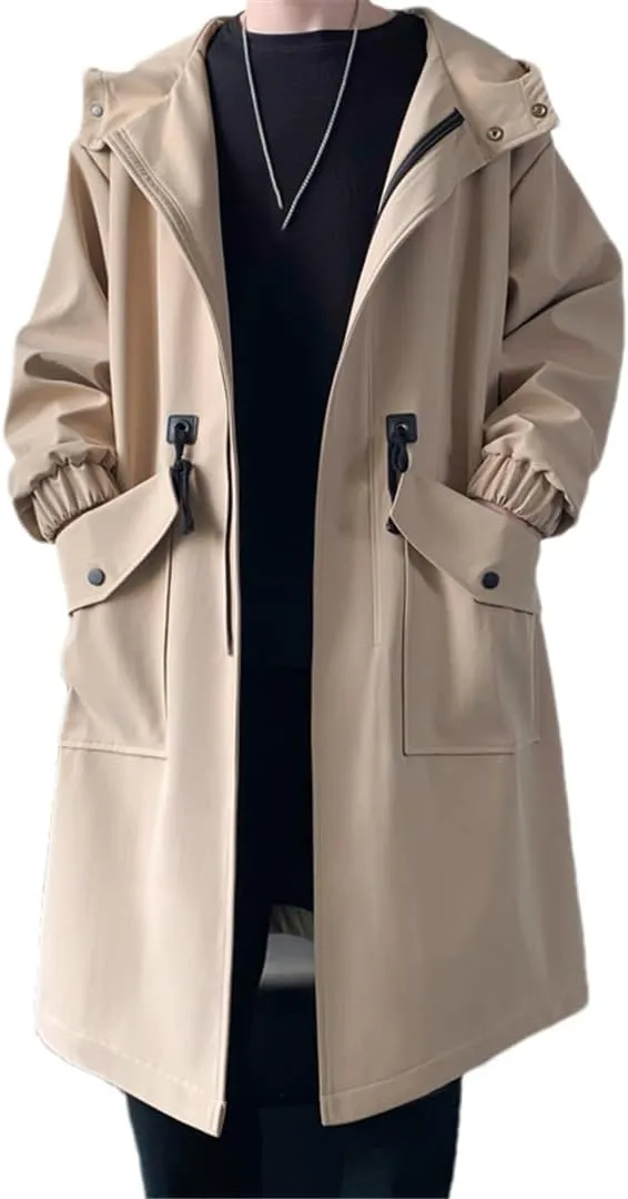 Men Long Hooded Trench Coat Jacket Autumn Spring Black Hip Hop Zippers Coats Casual Jackets