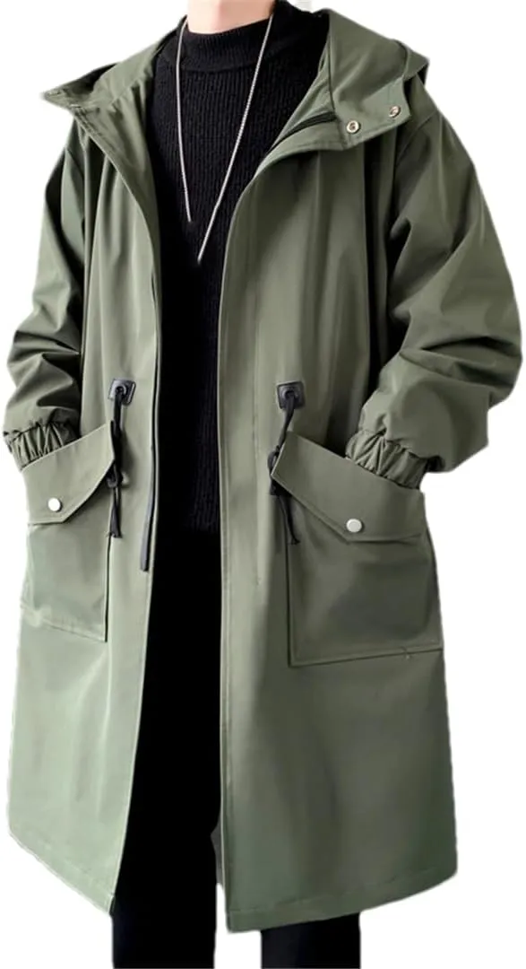Men Long Hooded Trench Coat Jacket Autumn Spring Black Hip Hop Zippers Coats Casual Jackets