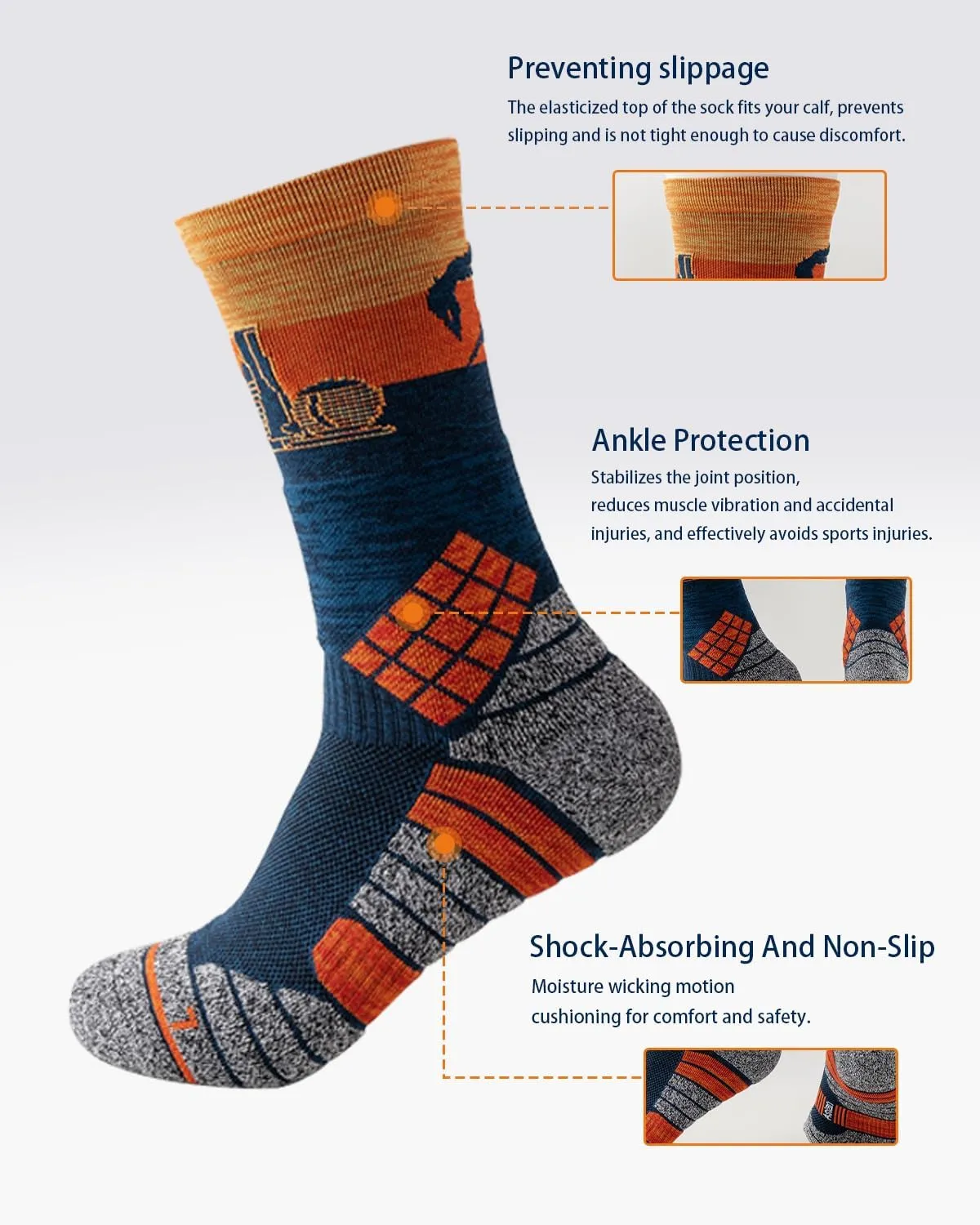 Mens Athletic Compression Crew Socks Sports Cushioned Elite Basketball Socks Grip Running Sock 3 Pairs（9-13）