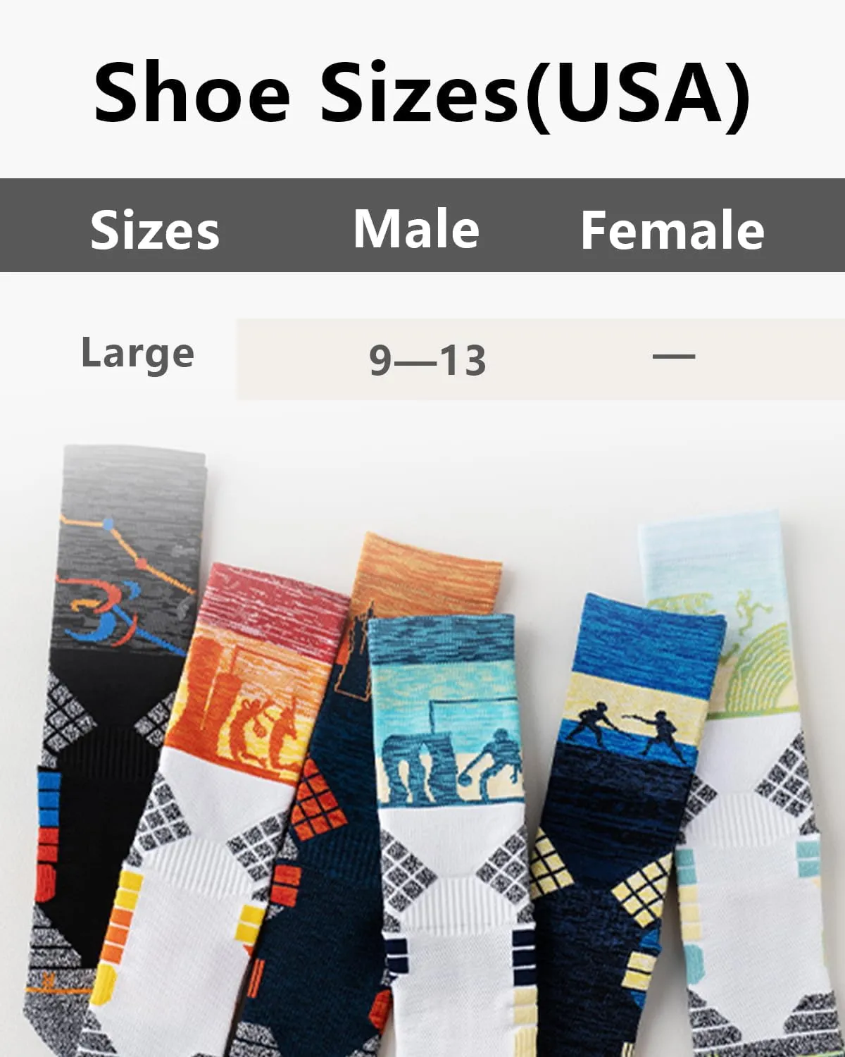 Mens Athletic Compression Crew Socks Sports Cushioned Elite Basketball Socks Grip Running Sock 3 Pairs（9-13）
