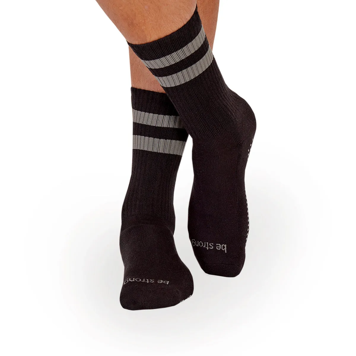 Mens Be Strong - Black Slate Crew Grip Socks (Barre / Pilates)