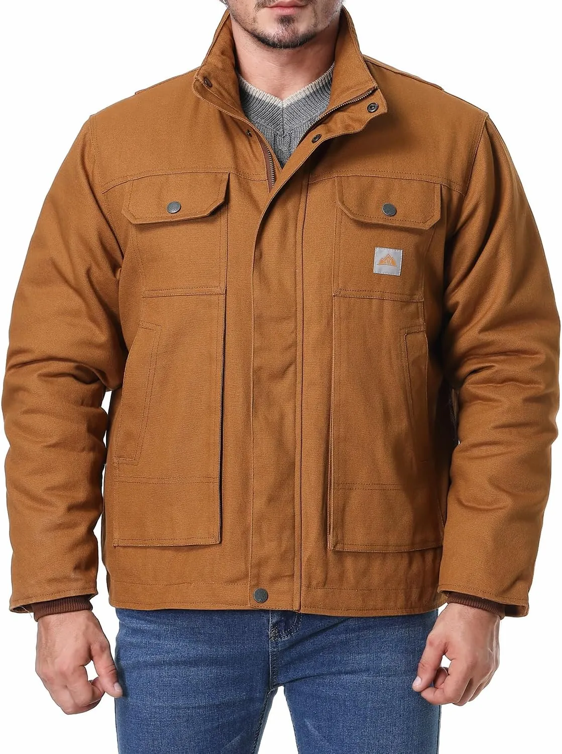 Men's Quilted Flannel Lined Work Coat Long-Lasting Loose Casual Jacket Waterproof Workwear