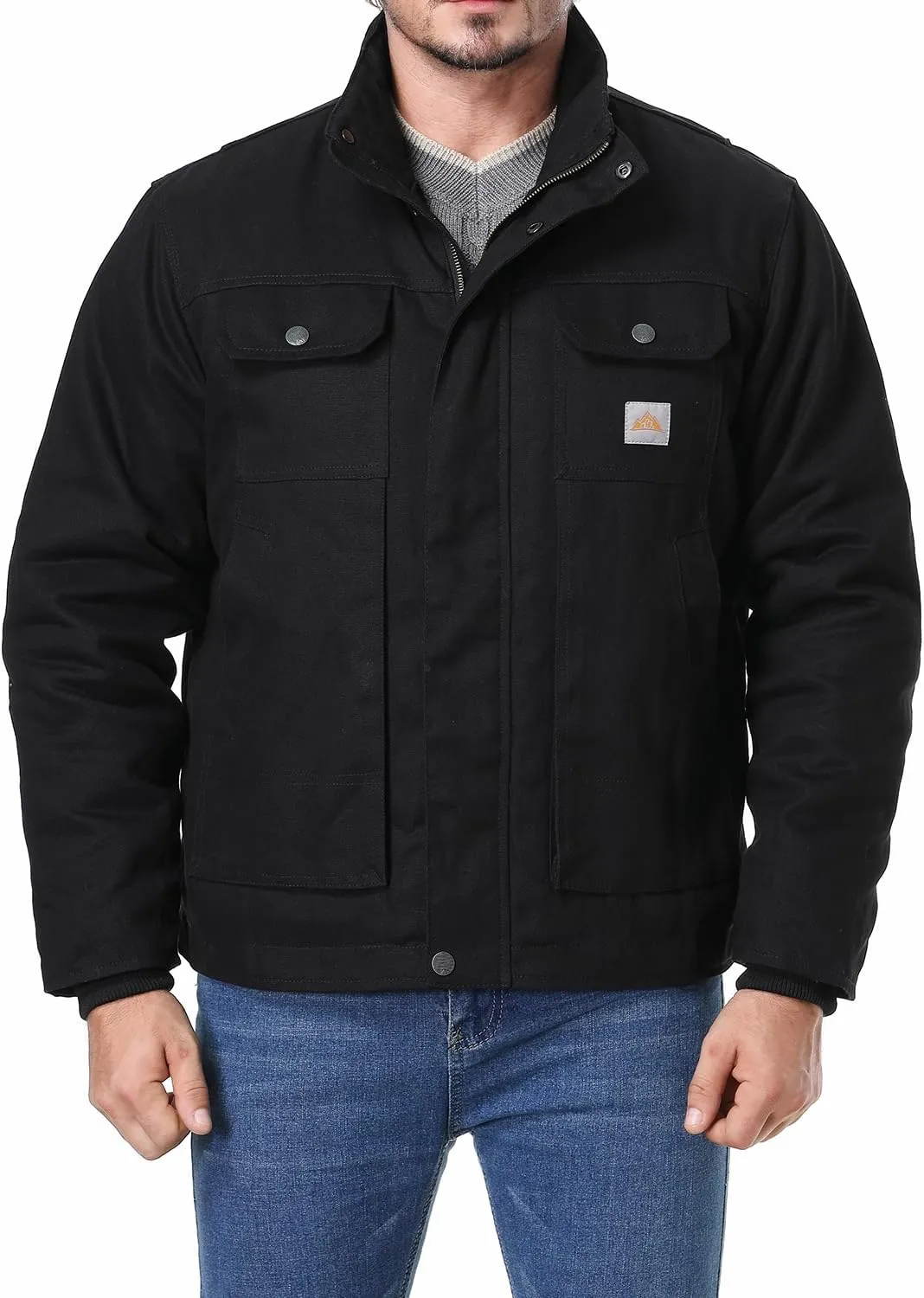 Men's Quilted Flannel Lined Work Coat Long-Lasting Loose Casual Jacket Waterproof Workwear