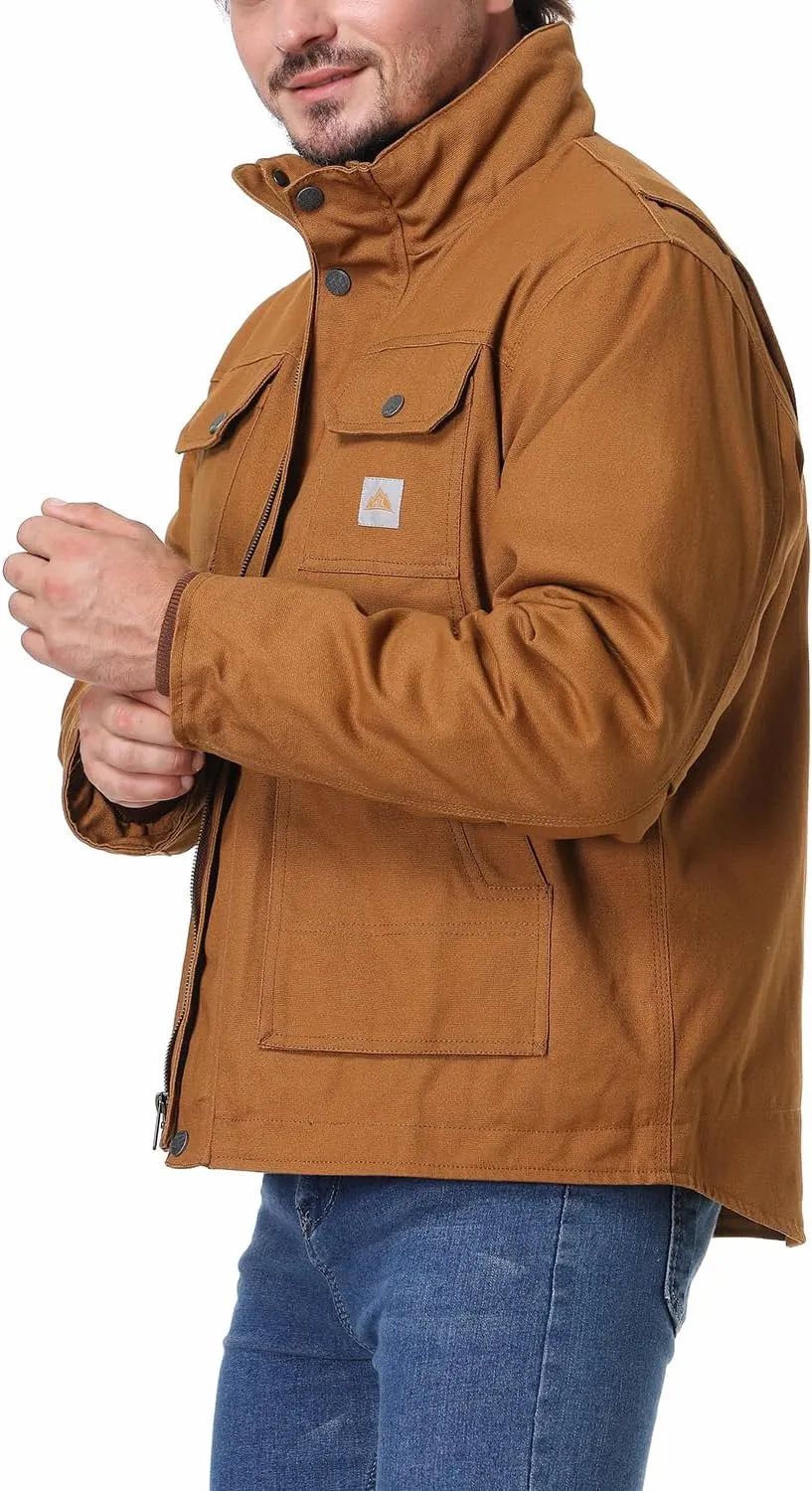 Men's Quilted Flannel Lined Work Coat Long-Lasting Loose Casual Jacket Waterproof Workwear