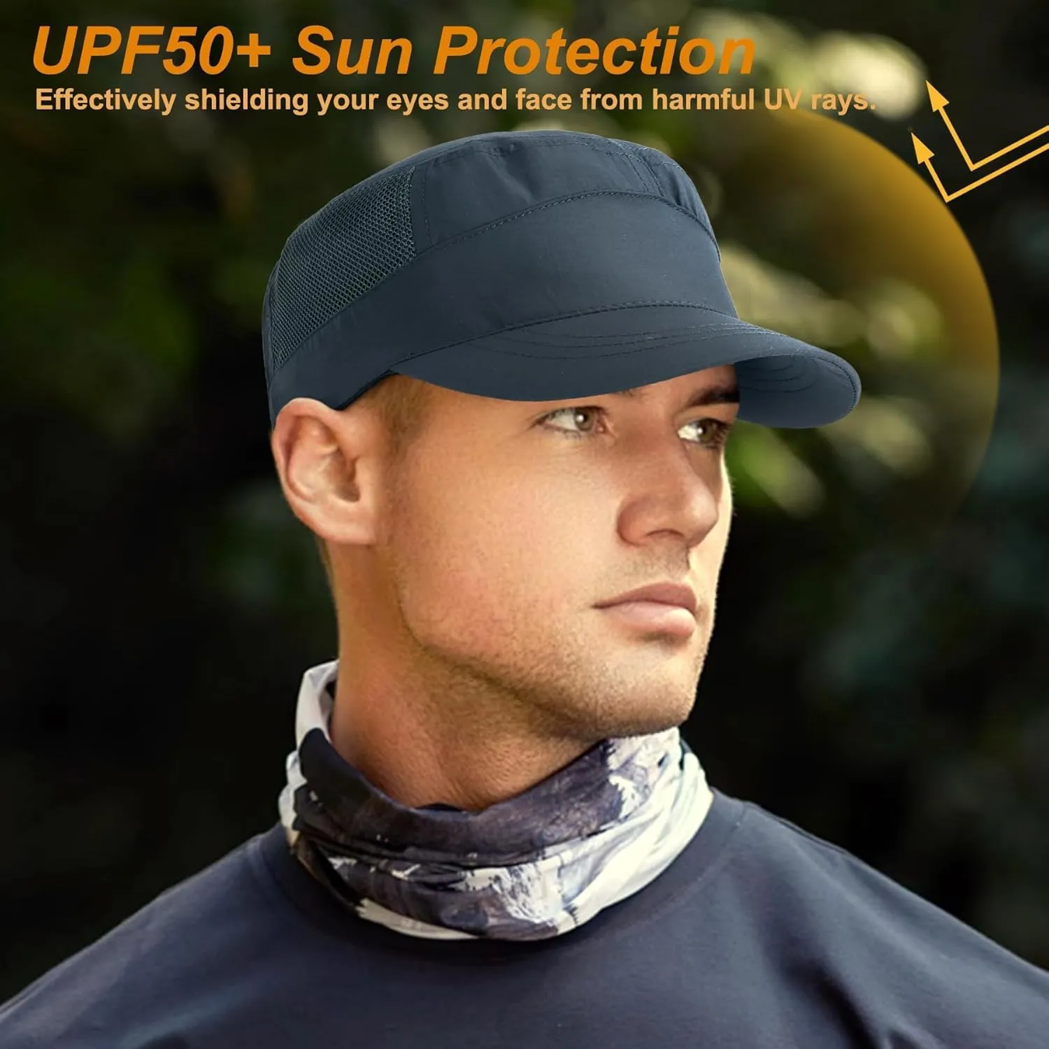Quick Dry Military Hats for Men - Army Cadet Patrol Cap Short Brim Flat Top Hat Summer Breathable Adjustable