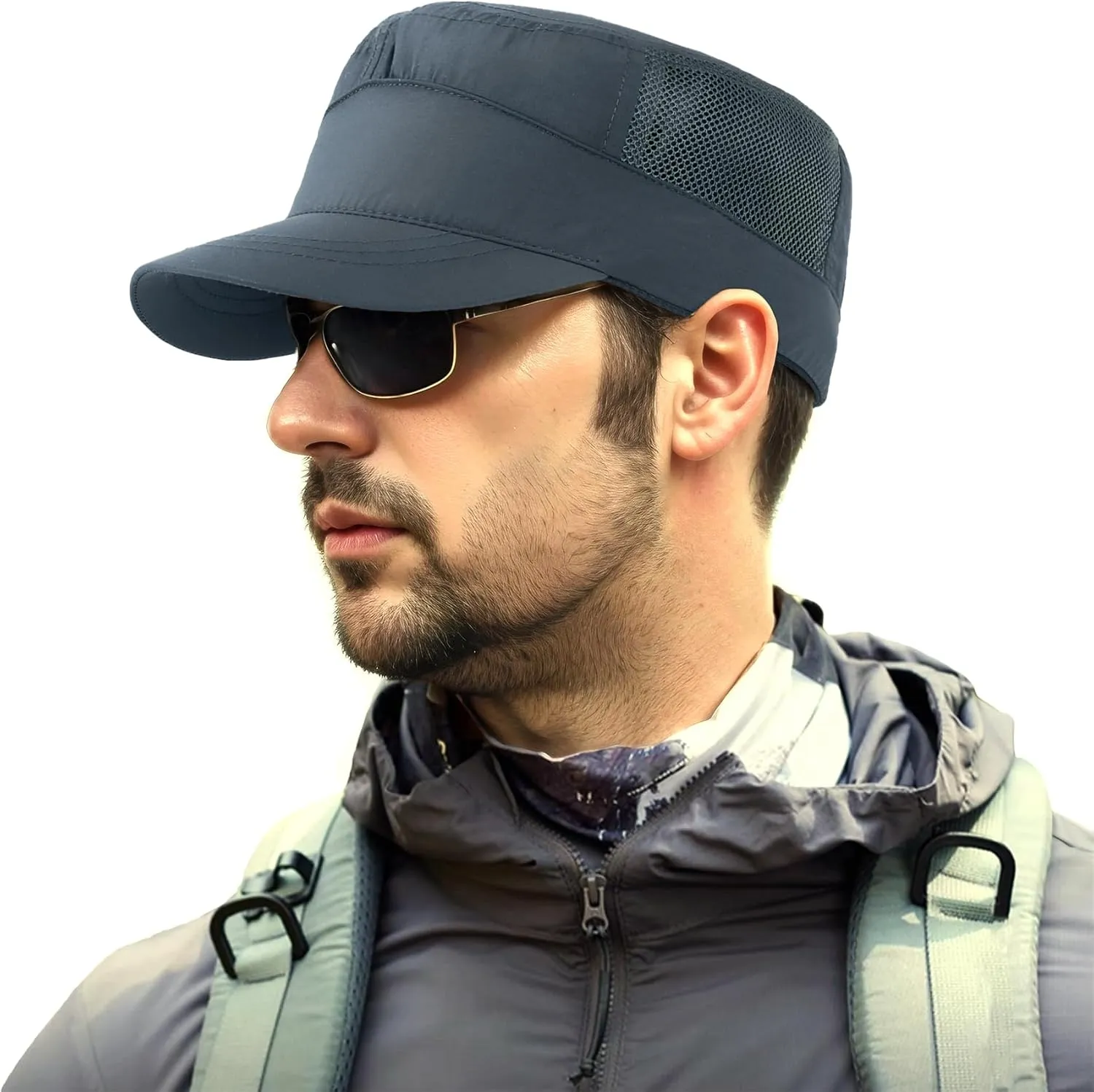 Quick Dry Military Hats for Men - Army Cadet Patrol Cap Short Brim Flat Top Hat Summer Breathable Adjustable