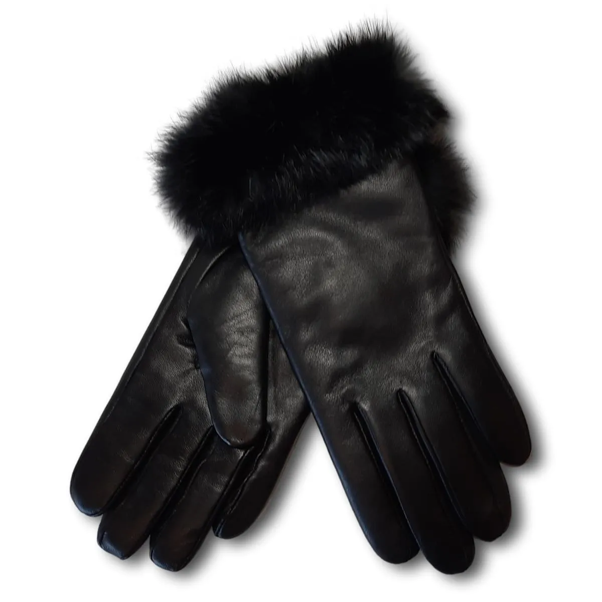 Rabbit Fur Cuff Leather Gloves