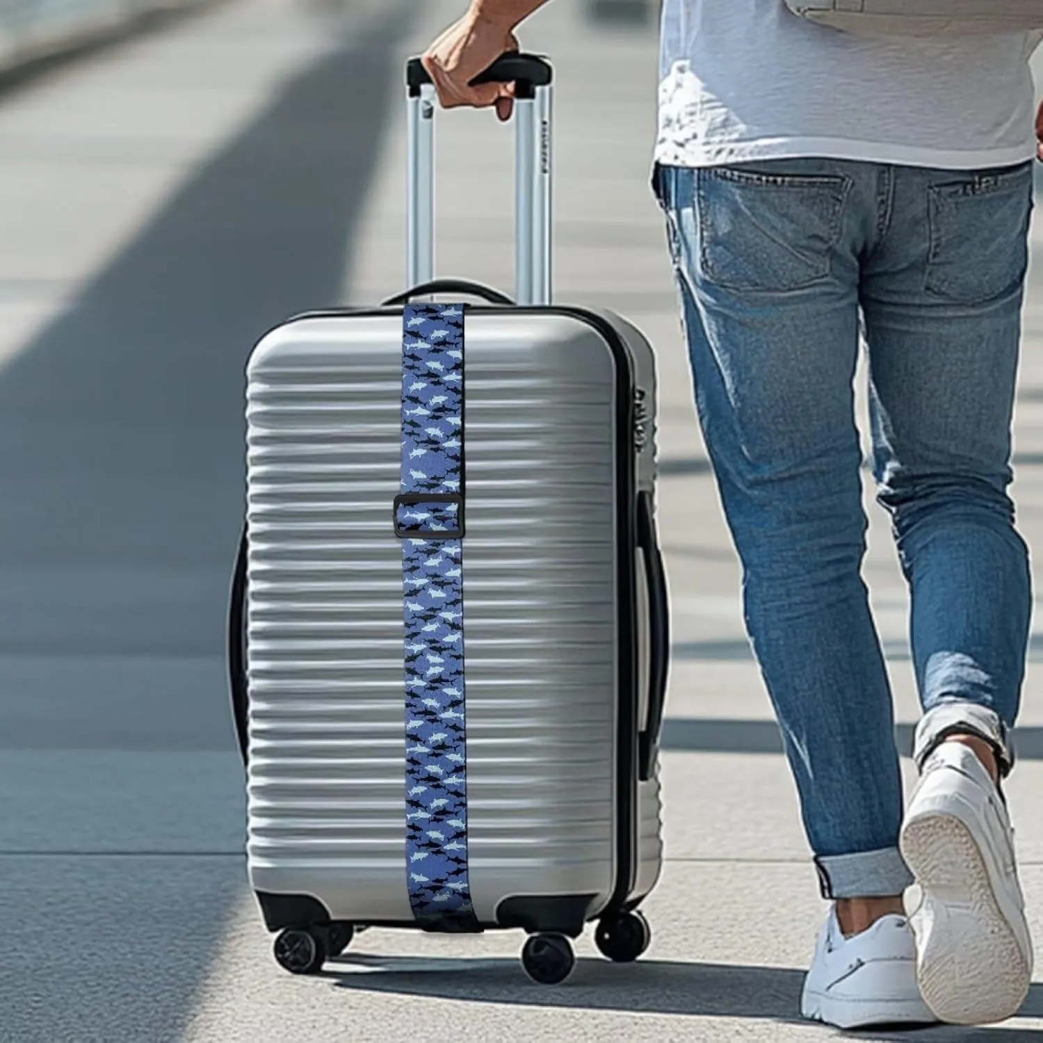 Shark Print Adjustable Luggage Strap Fits Carry-On and Checked Bags Luggage Straps to Connect Two Suitcases Cinch Straps Suitcase Belts Luggage Strap Luggage Accessories