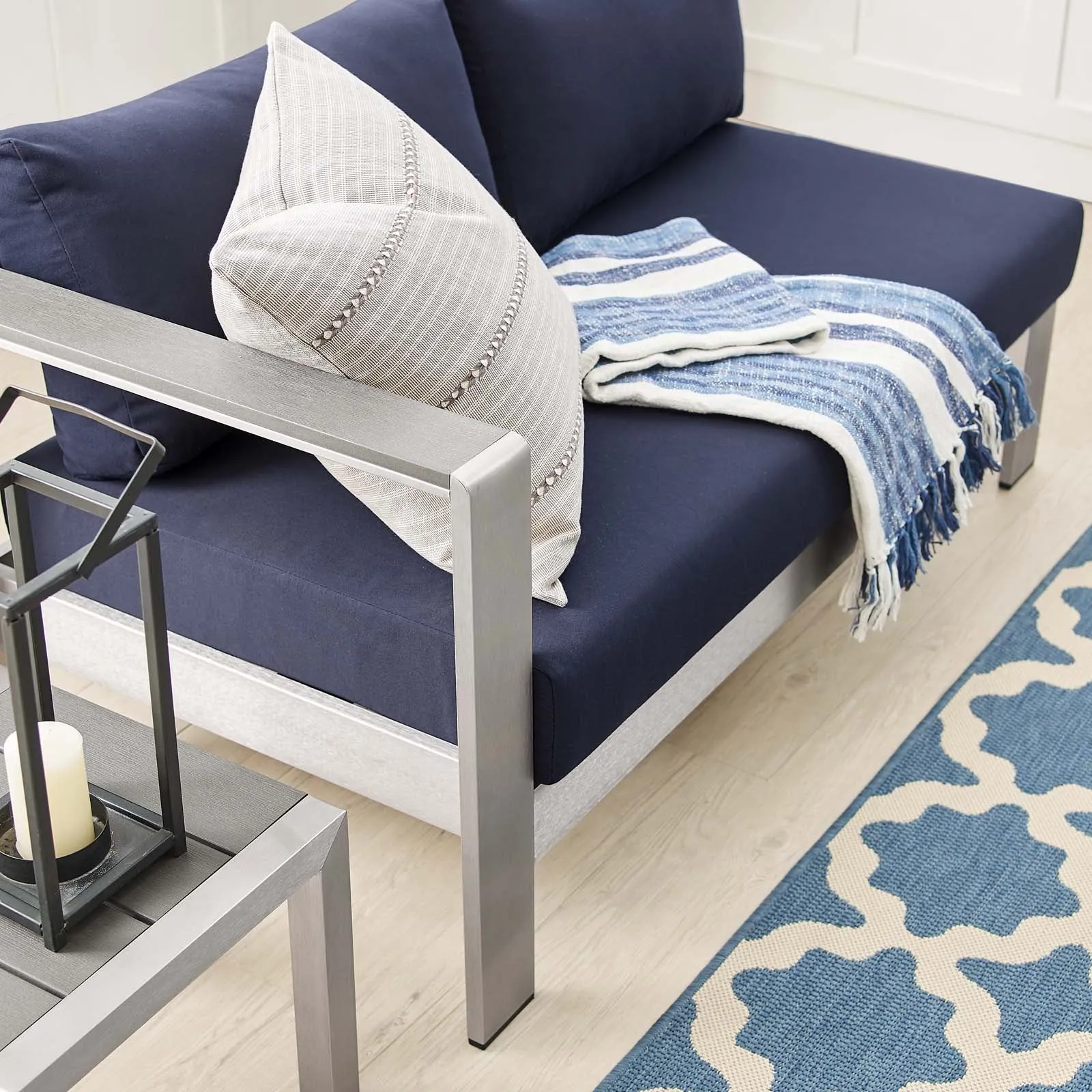 Shore Sunbrella Fabric Aluminum Outdoor Patio Left-Arm Loveseat