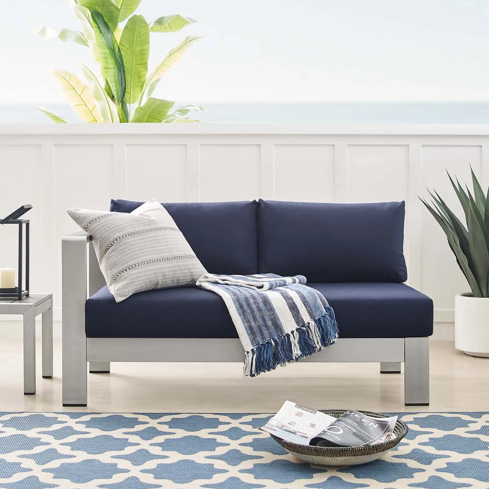 Shore Sunbrella Fabric Aluminum Outdoor Patio Left-Arm Loveseat
