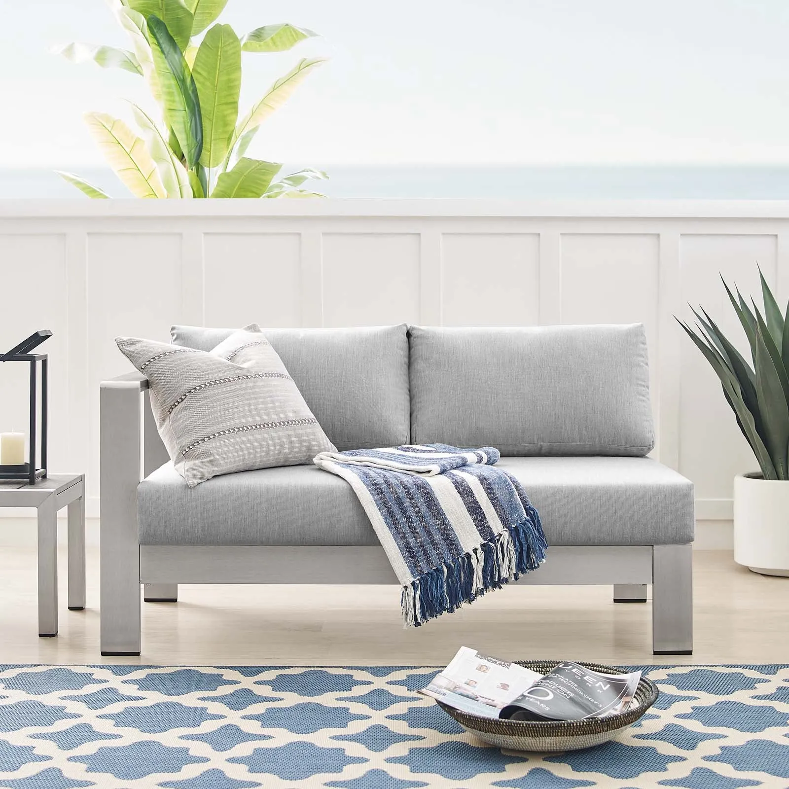 Shore Sunbrella Fabric Aluminum Outdoor Patio Left-Arm Loveseat
