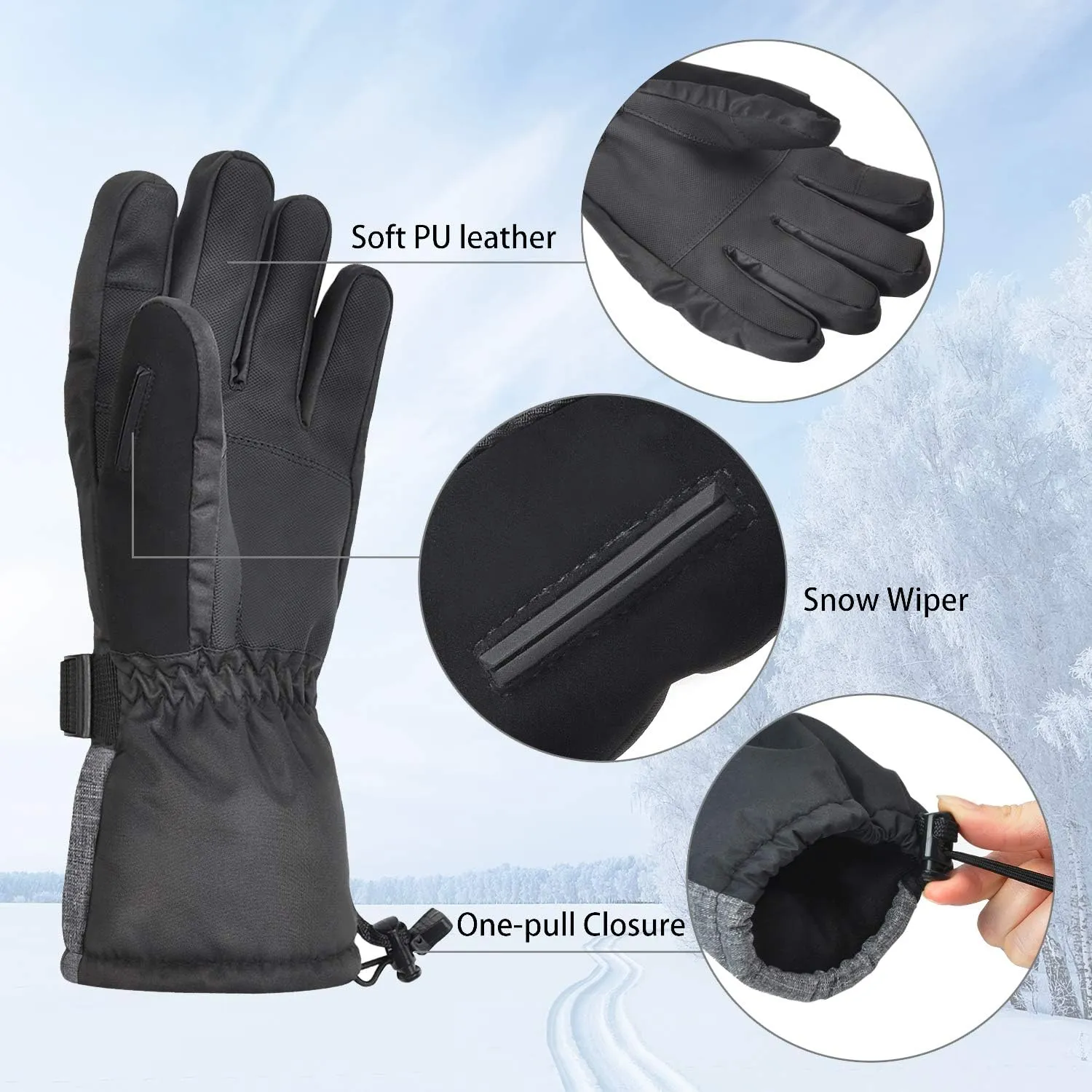 Solaris Waterproof Ski Gloves for Men Women, Winter Warm Cozy 3M Thinsulate Snowboard Gloves for Skiing, Snowboarding, Shoveling & Outdoor Sports