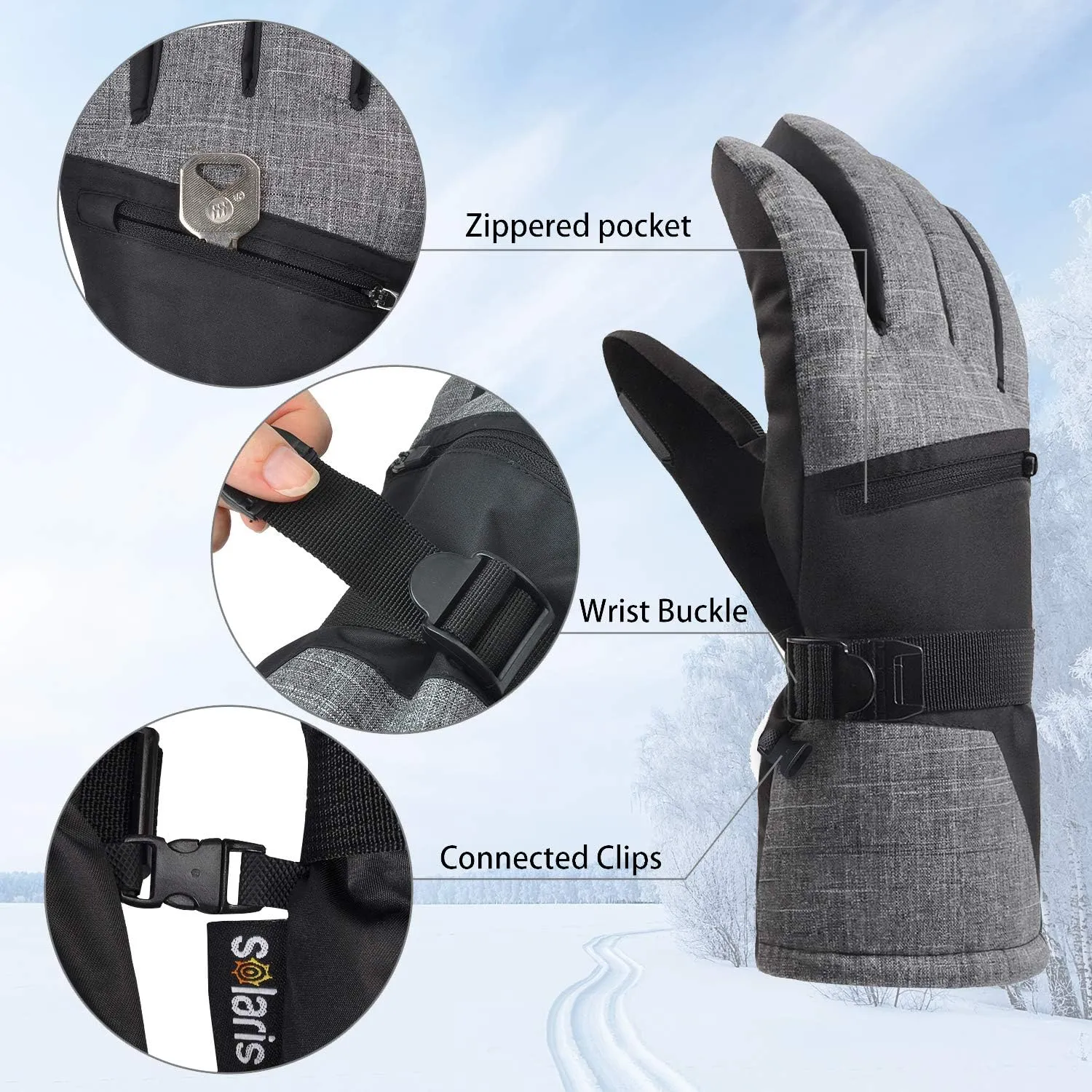 Solaris Waterproof Ski Gloves for Men Women, Winter Warm Cozy 3M Thinsulate Snowboard Gloves for Skiing, Snowboarding, Shoveling & Outdoor Sports