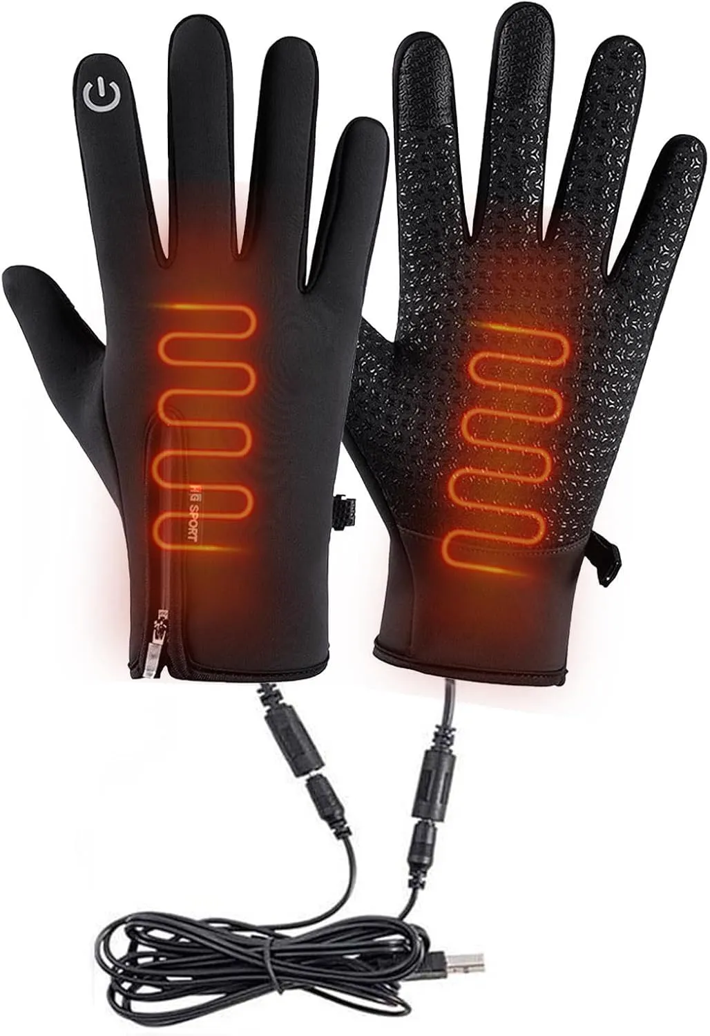 USB Heated Gloves, Electric Rechargeable Heated Gloves for Men Women, Anti Slip Touchscreen Waterproof Gloves, Winter Thermal Heating Mitts for Outdoor Skiing Cycling Hiking