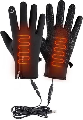 USB Heated Gloves, Electric Rechargeable Heated Gloves for Men Women, Anti Slip Touchscreen Waterproof Gloves, Winter Thermal Heating Mitts for Outdoor Skiing Cycling Hiking