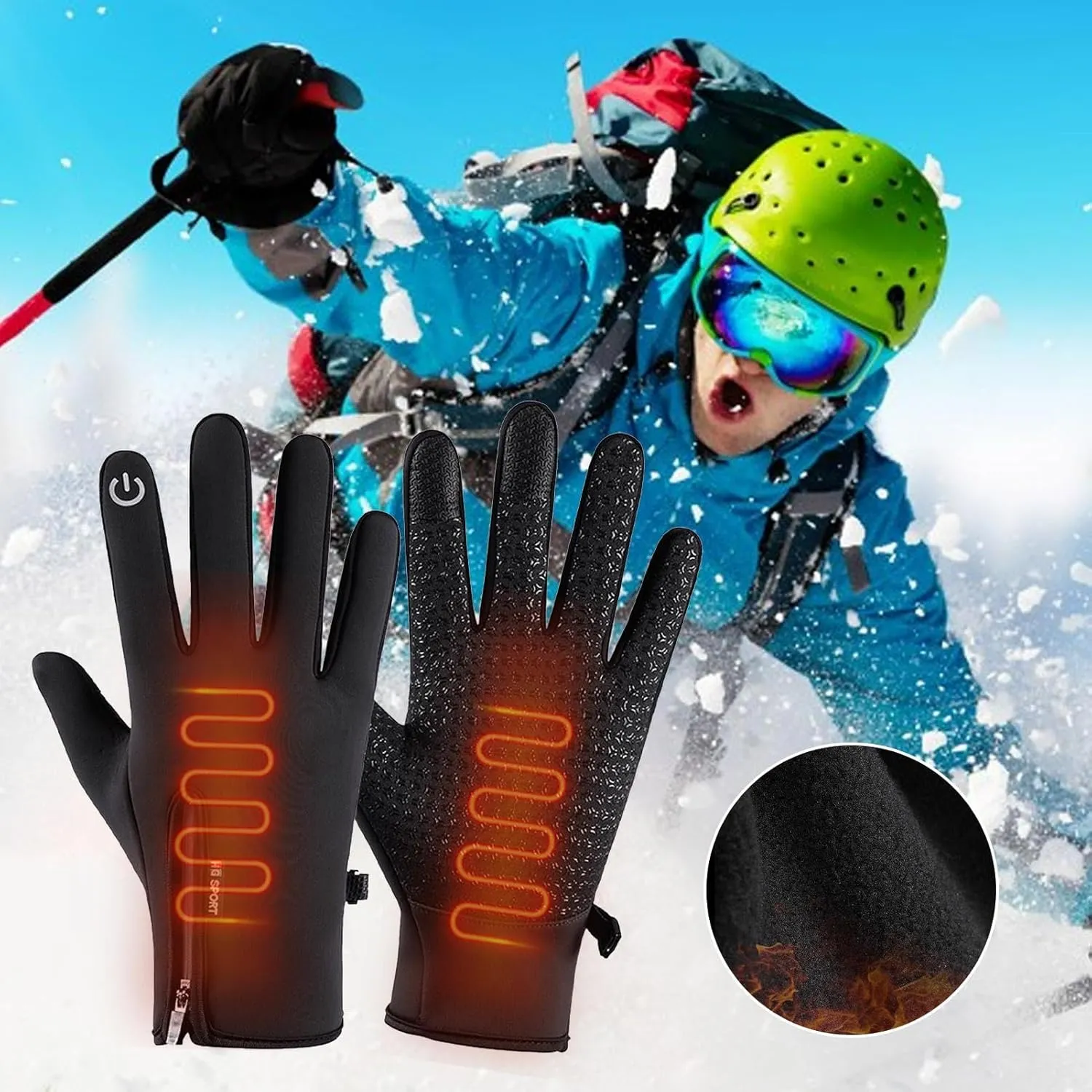 USB Heated Gloves, Electric Rechargeable Heated Gloves for Men Women, Anti Slip Touchscreen Waterproof Gloves, Winter Thermal Heating Mitts for Outdoor Skiing Cycling Hiking