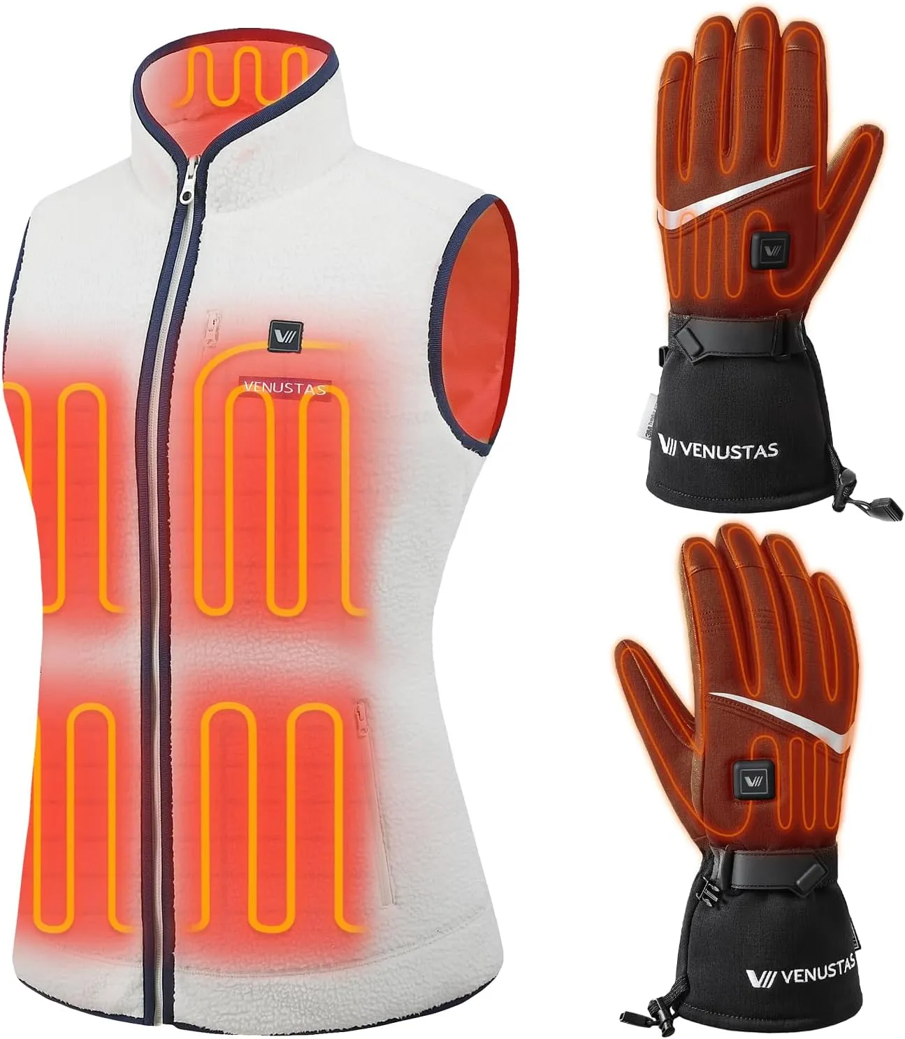 Venustas Women's Recycled Sherpa Heated Vest   Unisex Heated Gloves, Touchscreen Compatible Ski Work Gloves