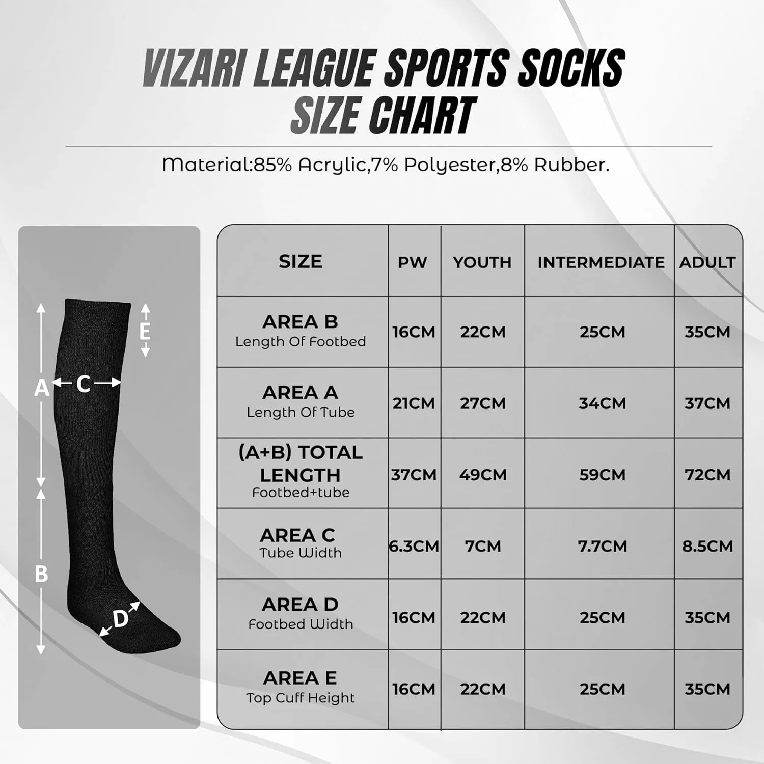 Vizari Premium Sports Socks for Adult and Youth - Breathable, Moisture-Wicking & Elastic Ribbed Design for All-Day Comfort