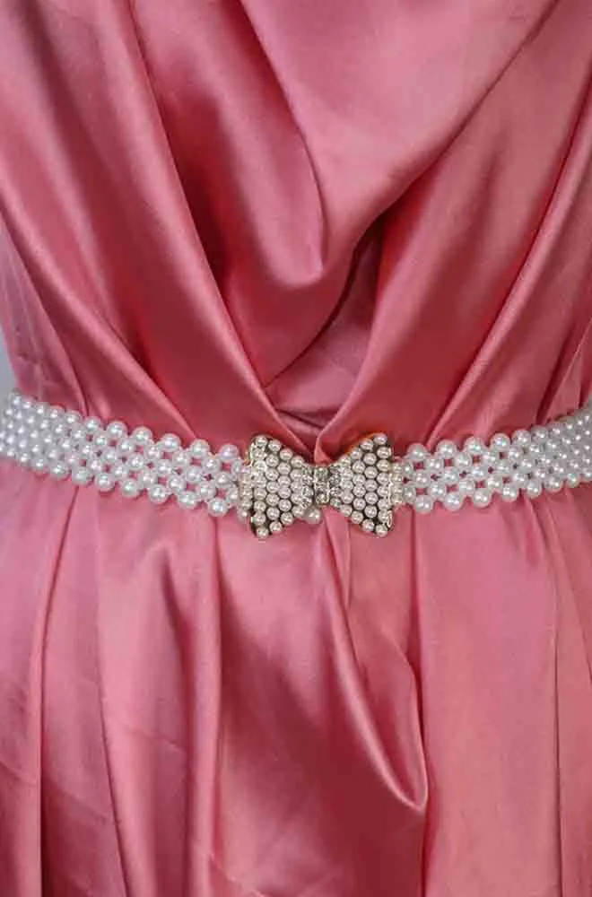 White Pearl Bead Belt - Elegant Accessory for Formal Attire