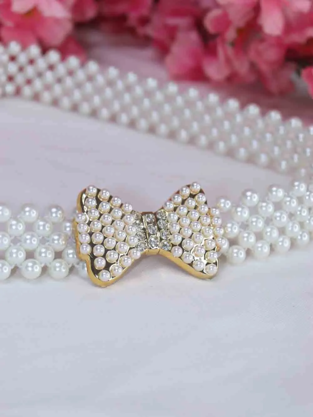 White Pearl Bead Belt - Elegant Accessory for Formal Attire