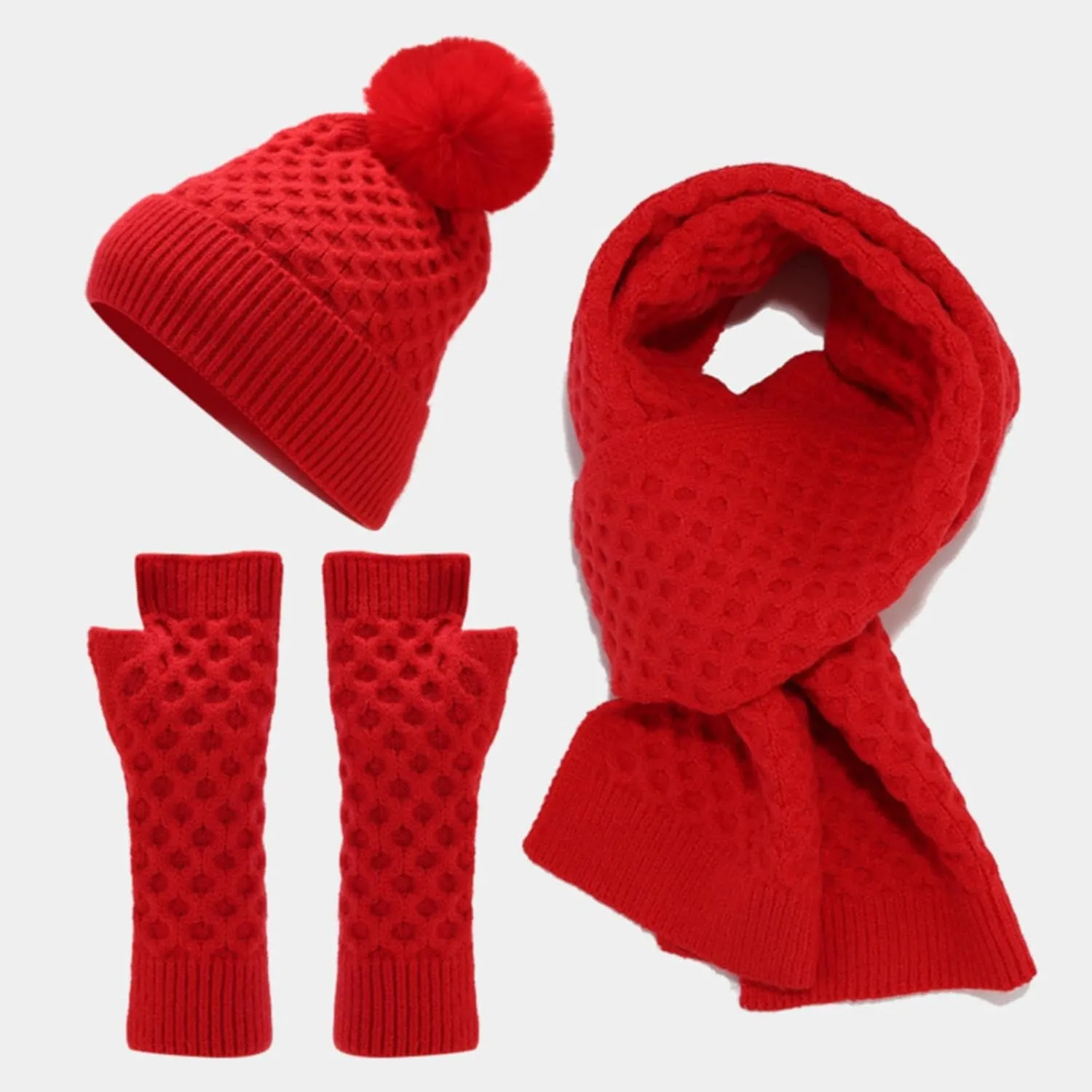 Winter Beanie Hat Scarf Gloves Set for Women Men Beanie Long Scarf Neck Warmer Touchscreen Gloves Scarves Gifts Set