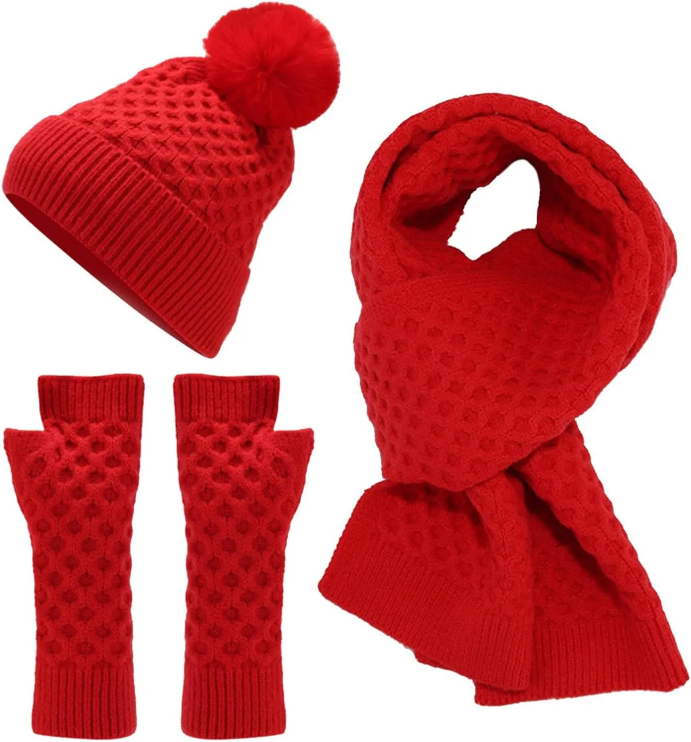 Winter Beanie Hat Scarf Gloves Set for Women Men Beanie Long Scarf Neck Warmer Touchscreen Gloves Scarves Gifts Set