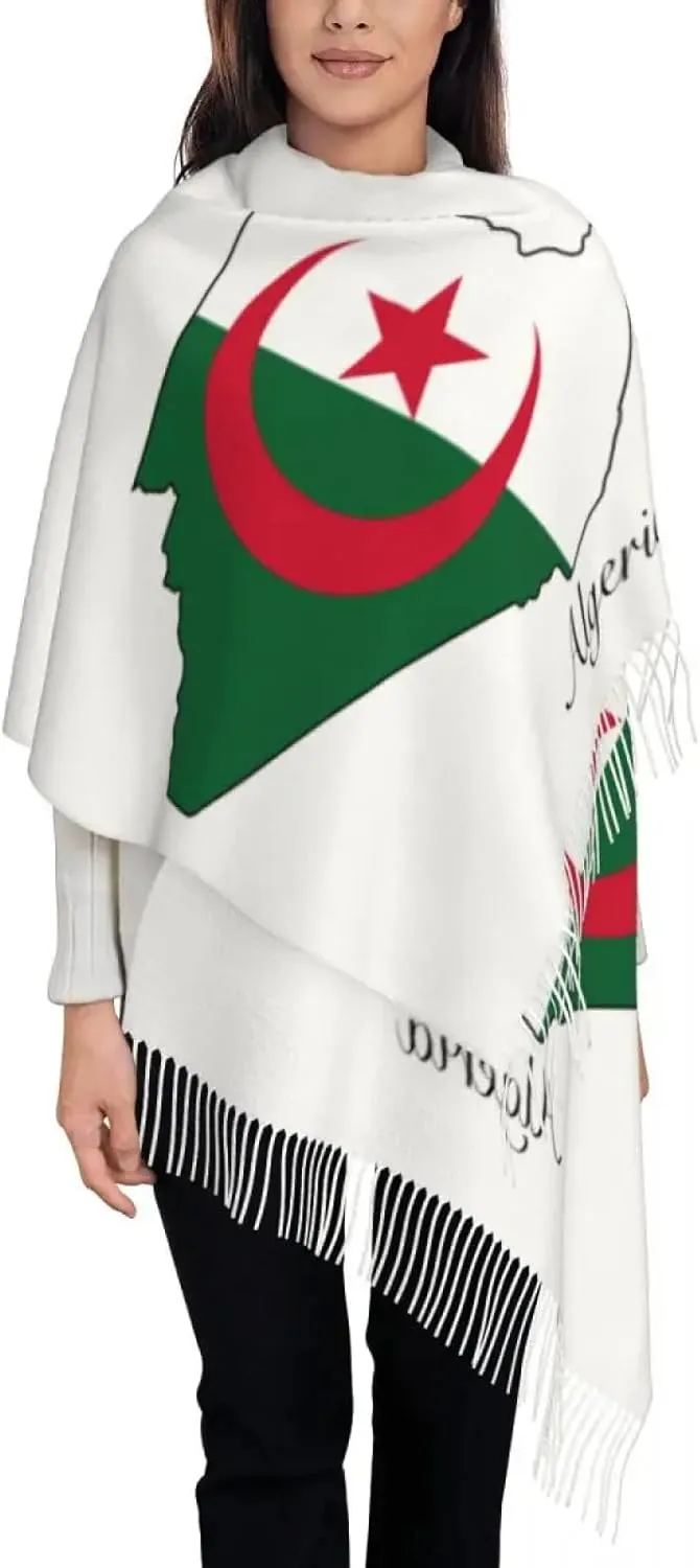 Winter Blanket Scarves - Womens Scarf with Tassel Algeria Flag Map Large Winter Warm Shawl and Wrap Gi