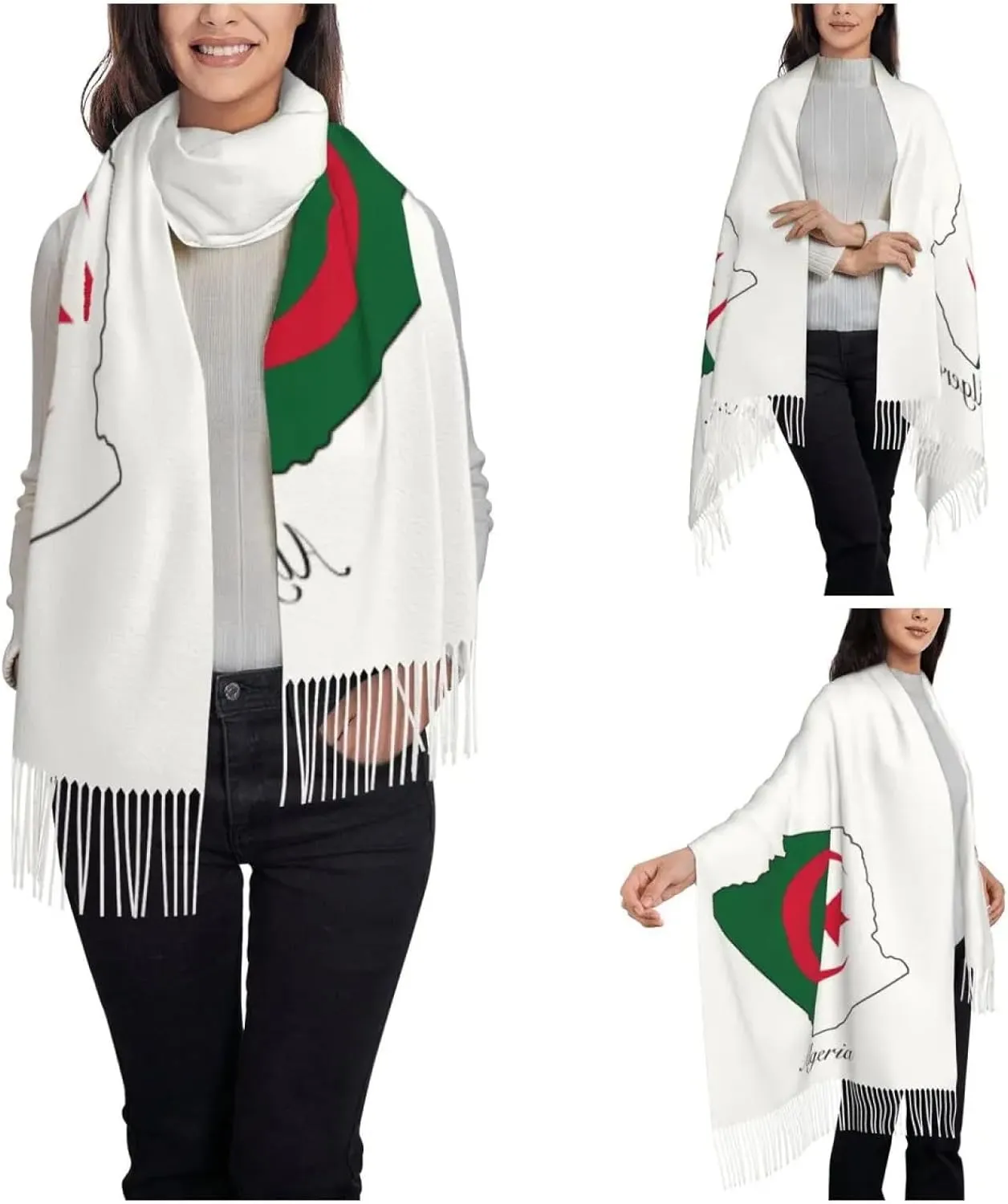 Winter Blanket Scarves - Womens Scarf with Tassel Algeria Flag Map Large Winter Warm Shawl and Wrap Gi