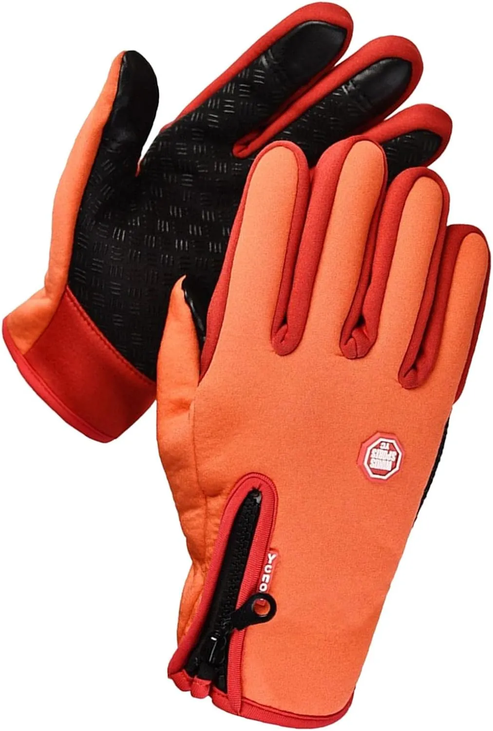 Winter Gloves Touch Screen Nonslip Waterproof Thermal Insulated Cold Weather Gloves for Running Riding Motorcycle Outdoor Working, Orange M