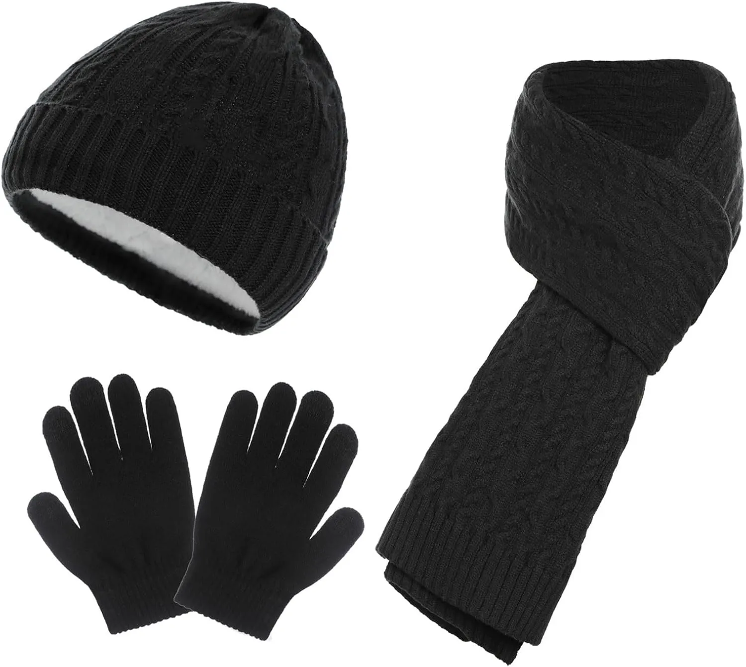 Winter Hat Neck Scarf Touchscreen Gloves Slouchy Beanie Snow Knit Skull Cap Mittens Circle Scarves for Women Mens