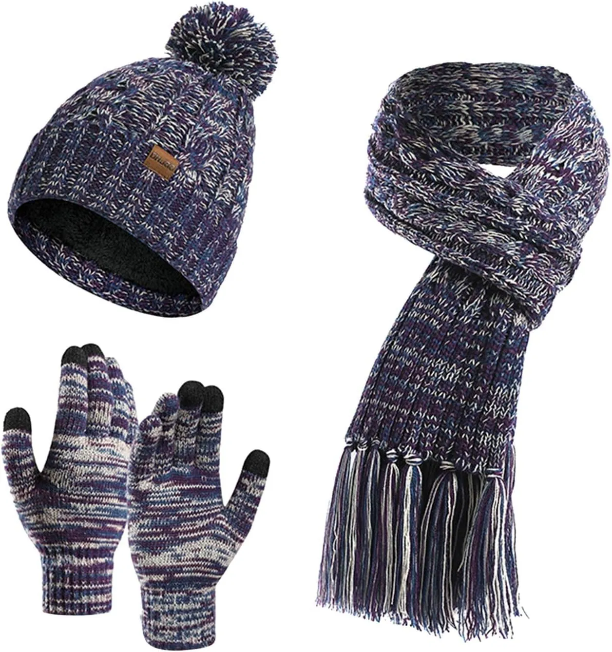Winter Warm Knitted Sets Beanie Skull Hat Scarves Winter Touchscreen Gloves Scarf Neck Warmer Set Gifts for Men Women