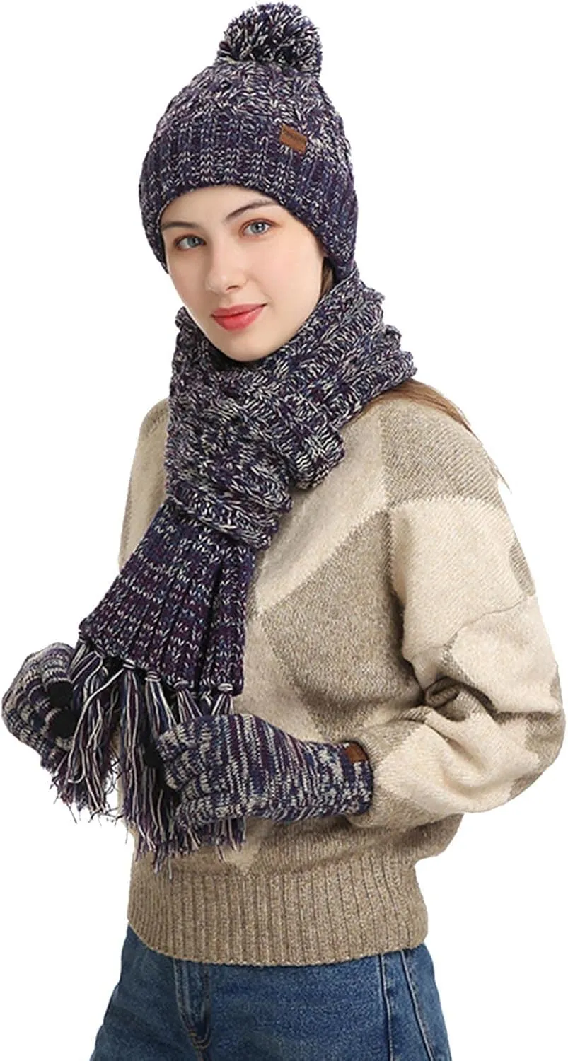 Winter Warm Knitted Sets Beanie Skull Hat Scarves Winter Touchscreen Gloves Scarf Neck Warmer Set Gifts for Men Women
