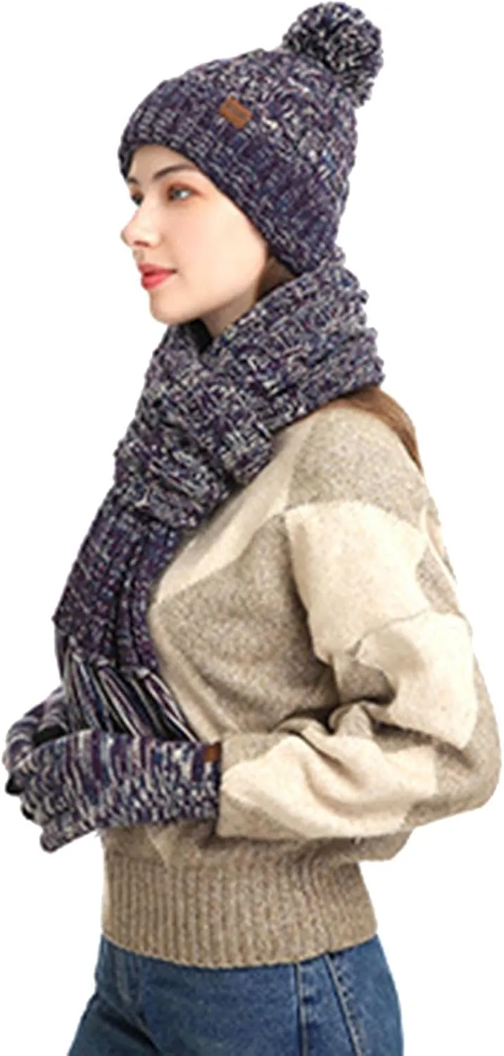 Winter Warm Knitted Sets Beanie Skull Hat Scarves Winter Touchscreen Gloves Scarf Neck Warmer Set Gifts for Men Women