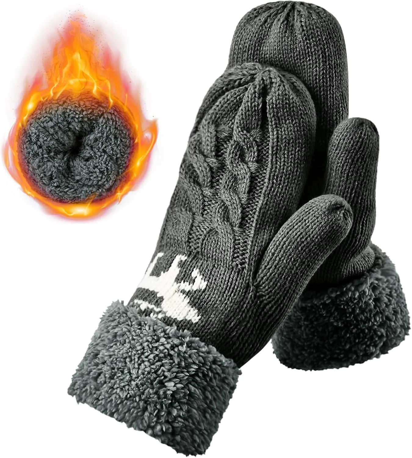 Winter Warm Women's Mittens, Thermal Fleece Knitted Gloves with Cozy Soft Lined for Cold Weather Running Driving