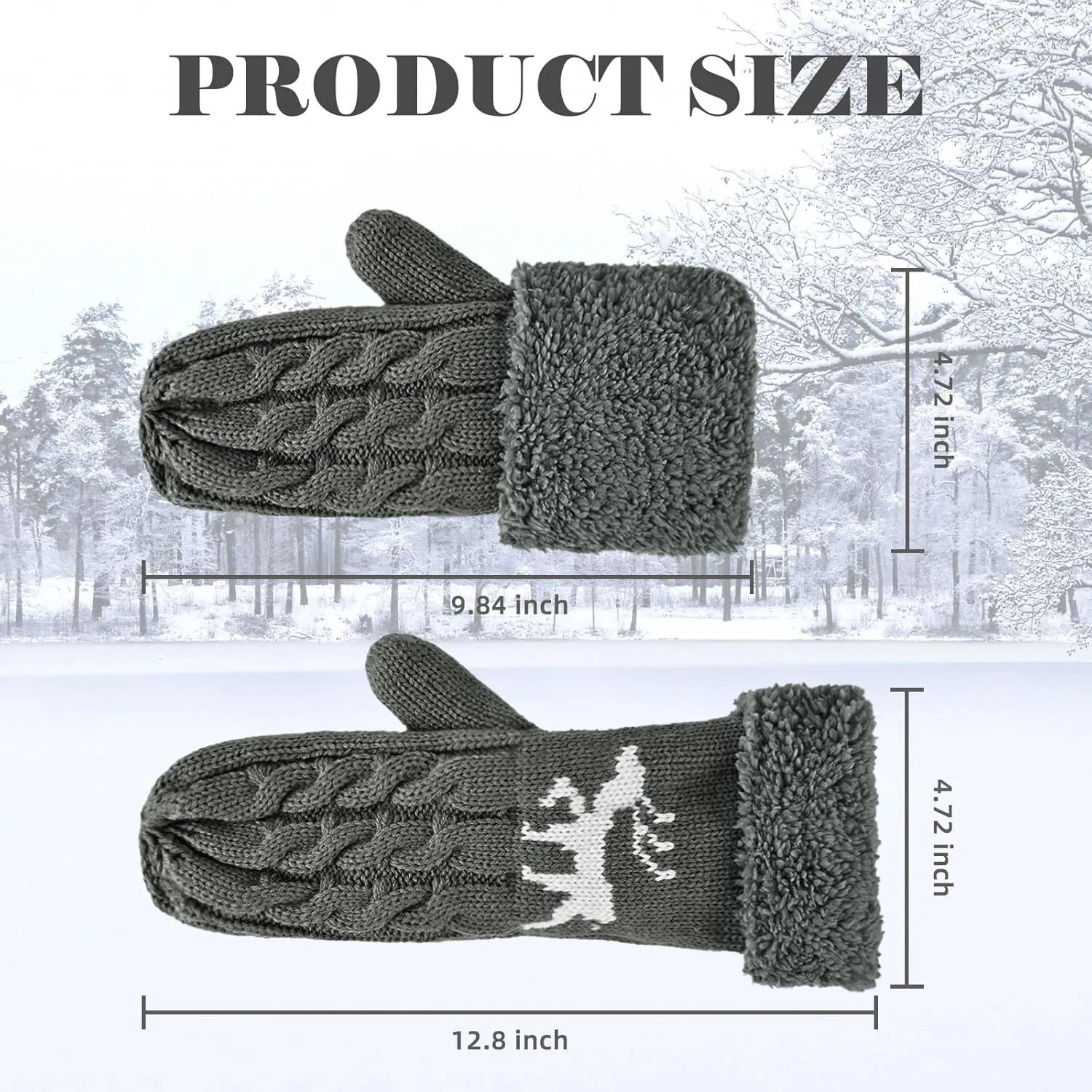 Winter Warm Women's Mittens, Thermal Fleece Knitted Gloves with Cozy Soft Lined for Cold Weather Running Driving