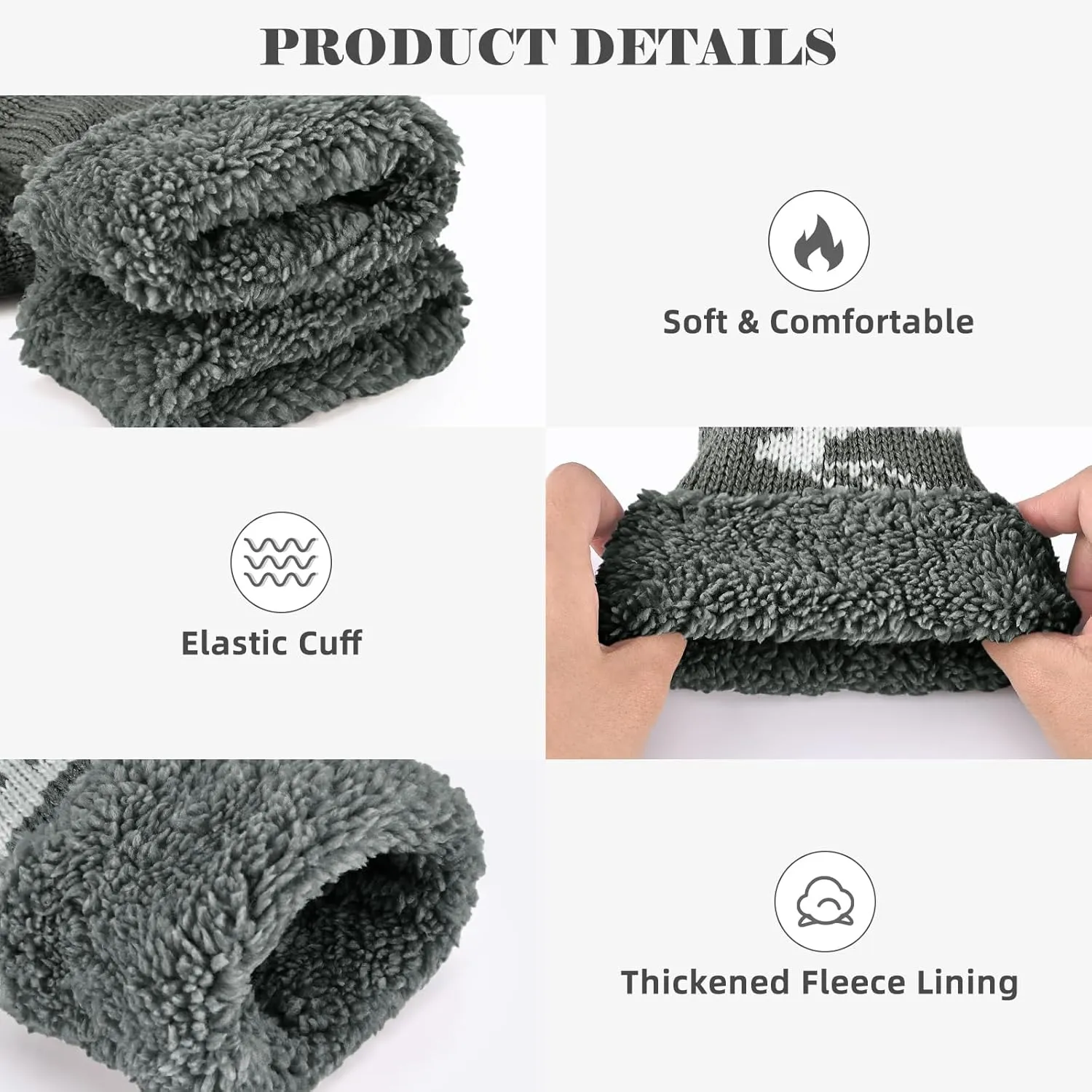 Winter Warm Women's Mittens, Thermal Fleece Knitted Gloves with Cozy Soft Lined for Cold Weather Running Driving