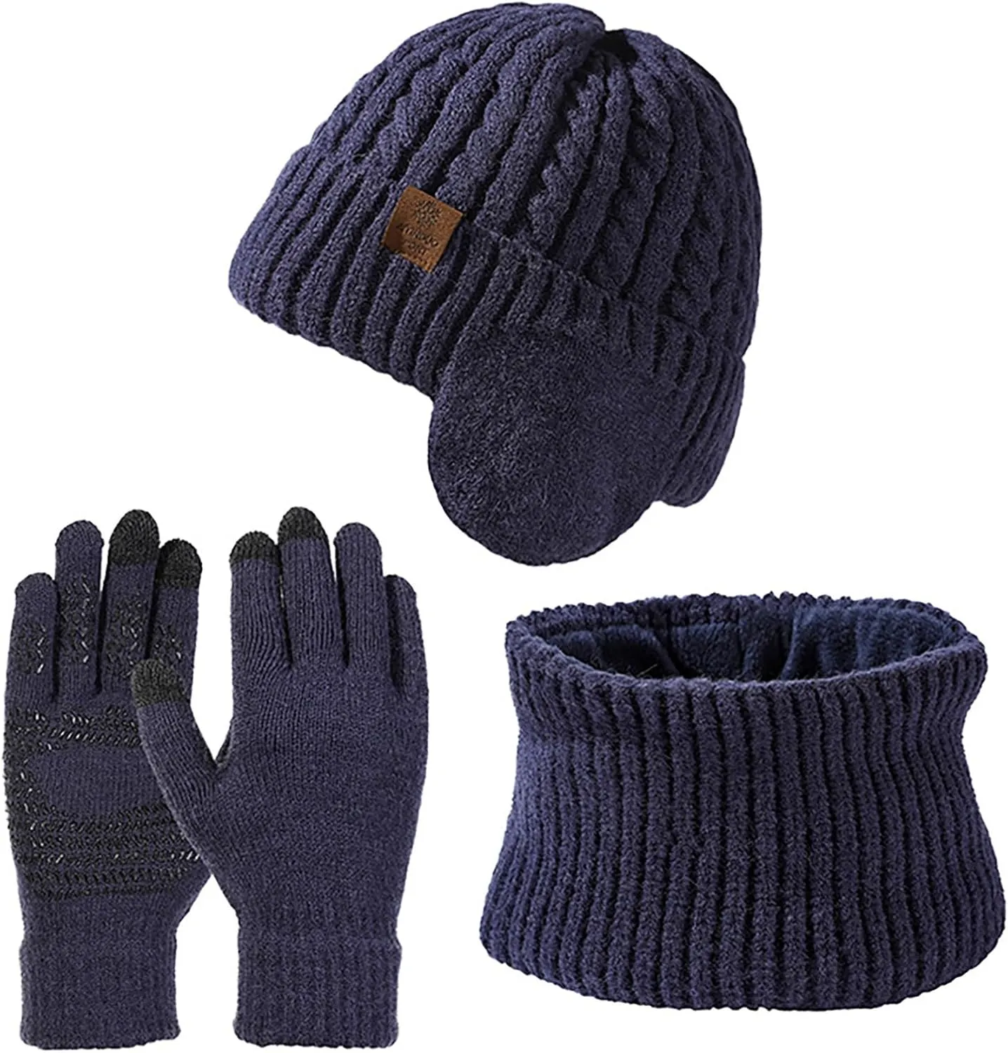 Women Men Winter Warm Beanie Hats Scarf Touchscreen Gloves Scarves Set Knit Skull Ski Caps Neck Warmer for Cold Weather