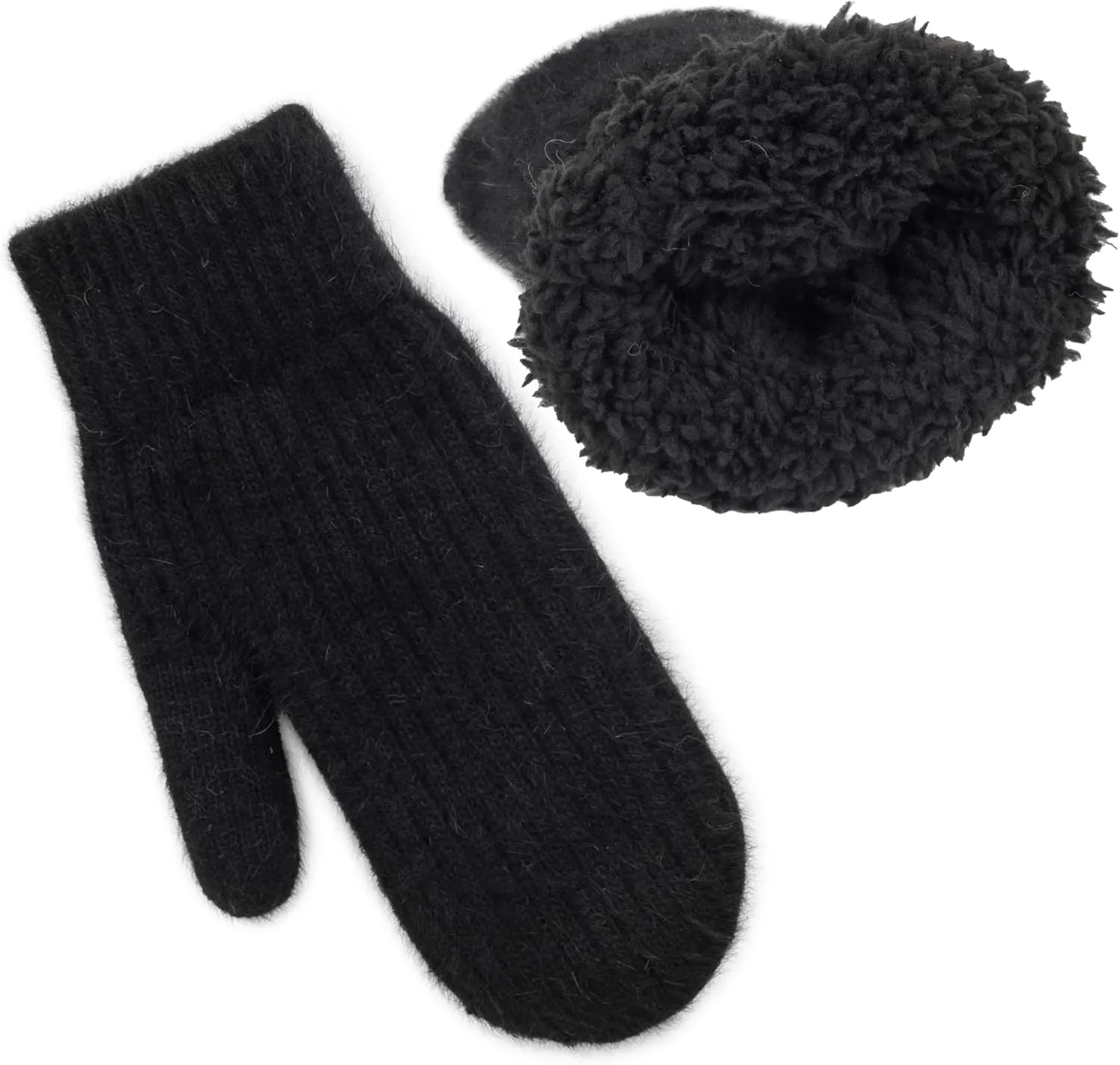 Women Winter-Warm-Mittens Fur-Fleece-Gloves Knit Cute-Mittens for Adult Cold Weather