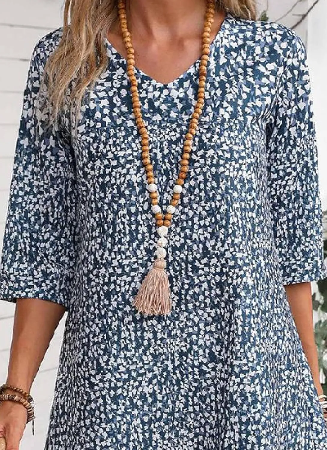 Women's Shift Loose Ditsy Floral Print V-Neck Half Sleeve Blue Mini Dress 2025 Spring Summer Stylish Casual Chic Dress