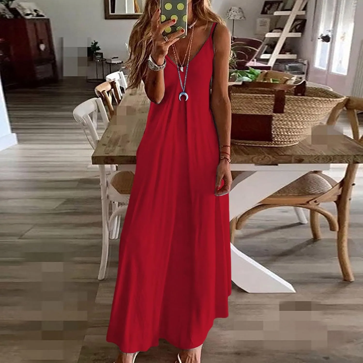 Womens Summer Dresses 2025 Vacation Casual Sundress Spaghetti Strap Trendy Flowy Beach Long Maxi Dress