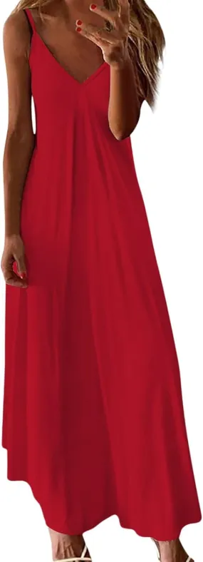 Womens Summer Dresses 2025 Vacation Casual Sundress Spaghetti Strap Trendy Flowy Beach Long Maxi Dress