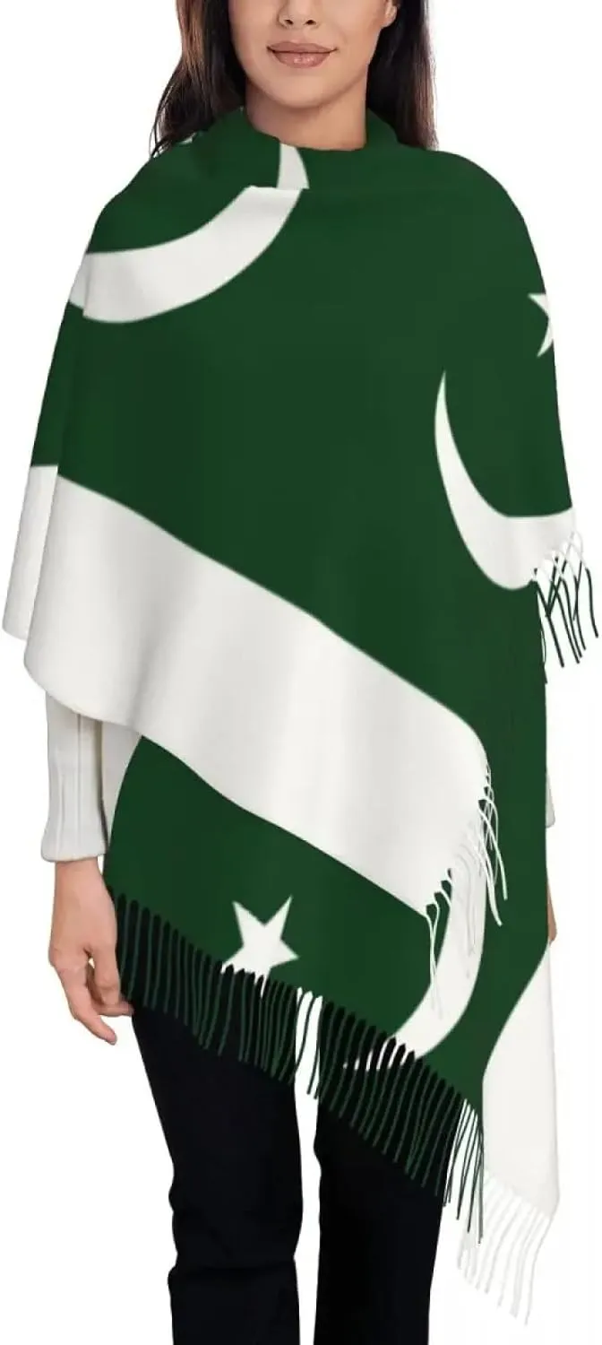Womens Winter Warm Casual Scarf, Women's Scarf with Tassel Pakistan Flag Long Winter Warm Shawl Wrap G