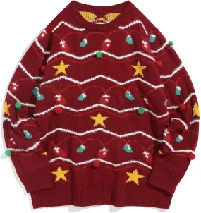 ZAFUL Women Men Ugly Christmas Pullover Sweaters Couple Crew Neck Long Sleeve Knit Xmas Holiday Jumper
