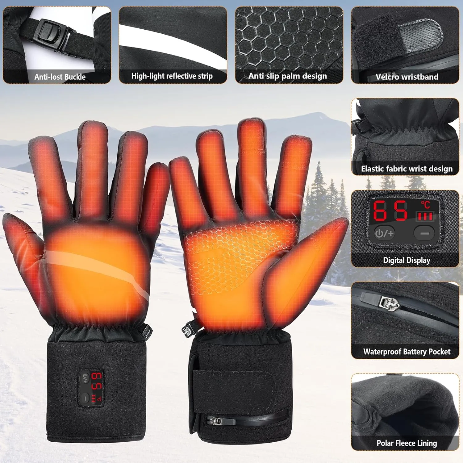 ZAPAL Heated Glove for Men Women Rechargeable, Winter Ski Gloves, Waterproof Touchscreen Heated Gloves for Climbing Hiking Cycling Camping